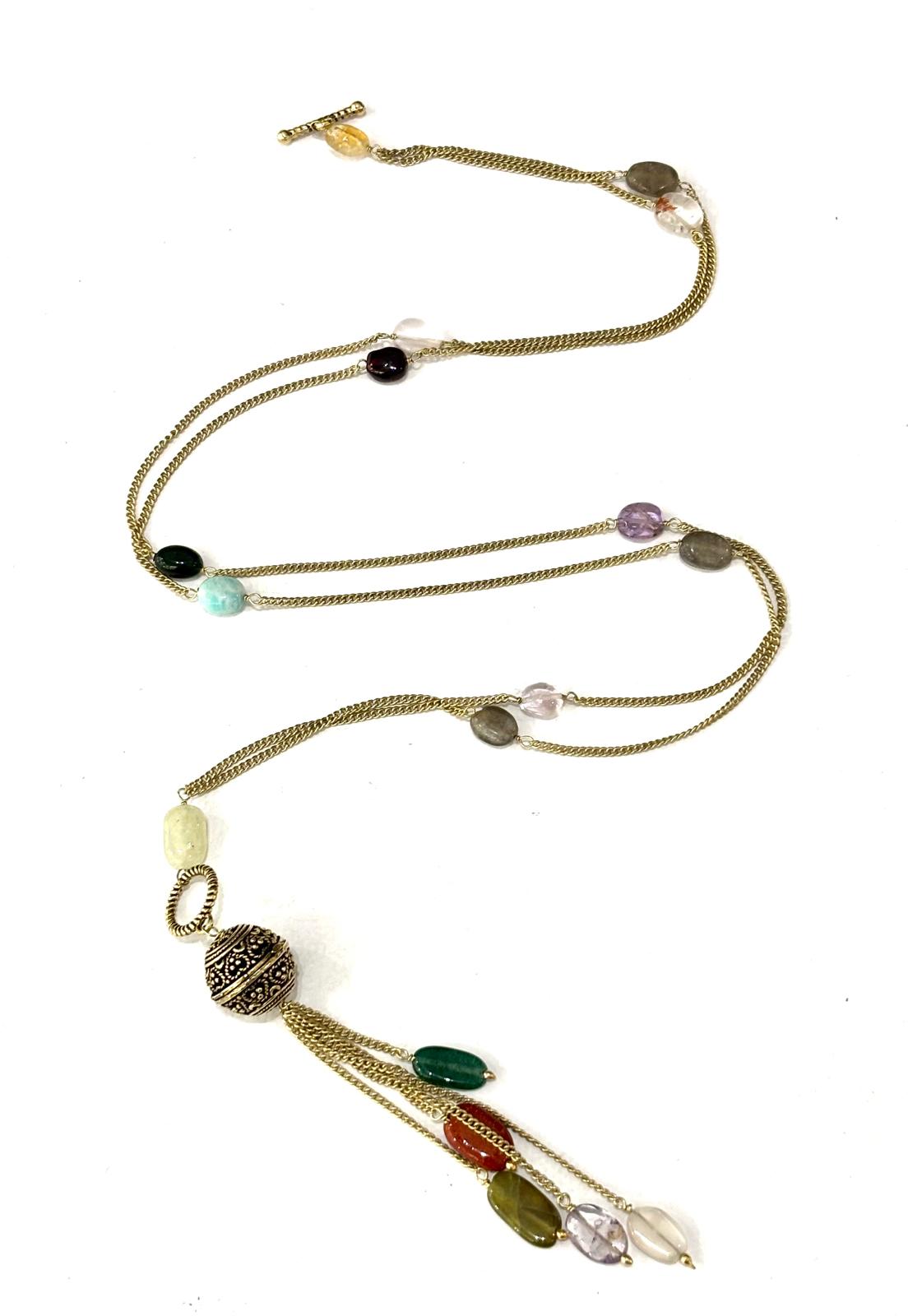 COLLANA LUNGA OTTONE CON CATENA GROUMETTE E PIETRE NATURALI