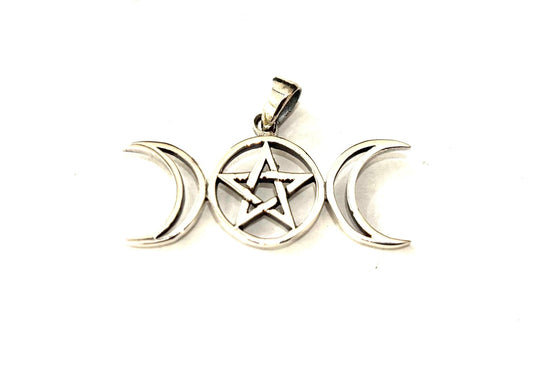 CIONDOLO TRIPLICE LUNA CON PENTACOLO - ARGENTO 925