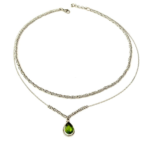 COLLANA DELICIOUS ACCIAIO - GOCCIA PERIDOTO ARGENTO 925