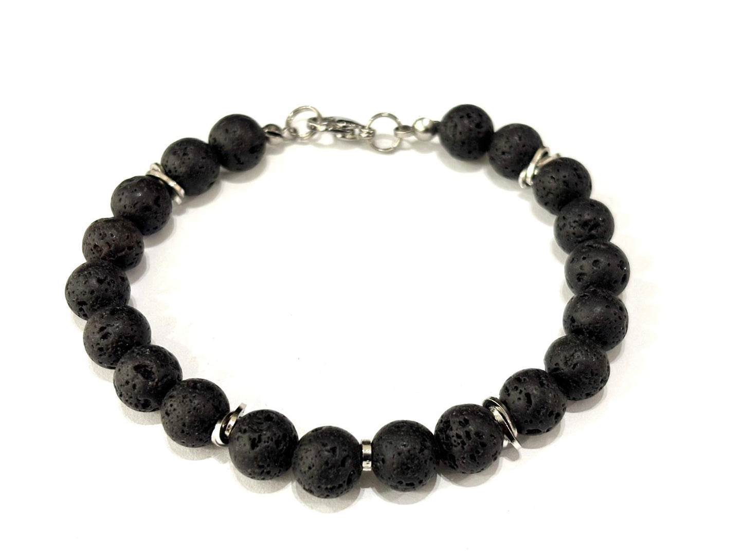 BRACCIALE PIETRA LAVICA NERA 8MM - ACCIAIO