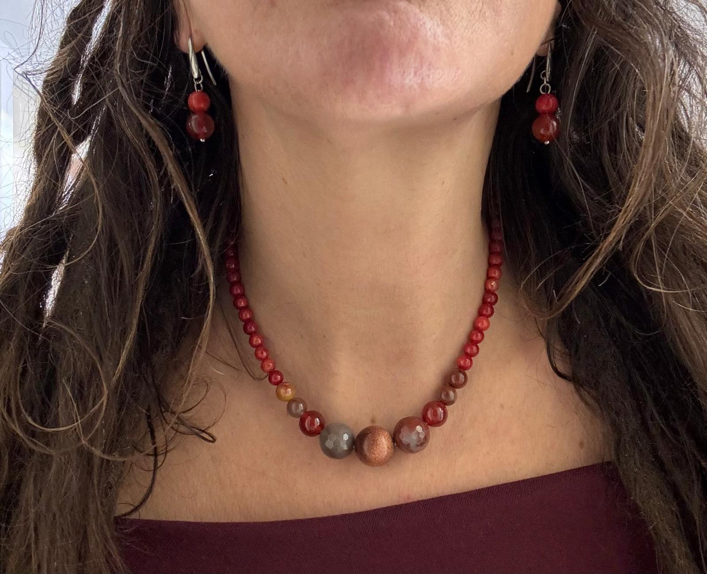 PARURE GIROCOLLO GRADAZIONE E ORECCHINI IN PIETRE NATURALI