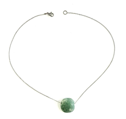 COLLANA ACCIAIO - GREZZO FLUORITE VERDE