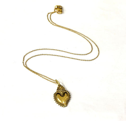 COLLANA CUORE SACRO OTTONE - CATENINA FORZATINA ACCIAIO