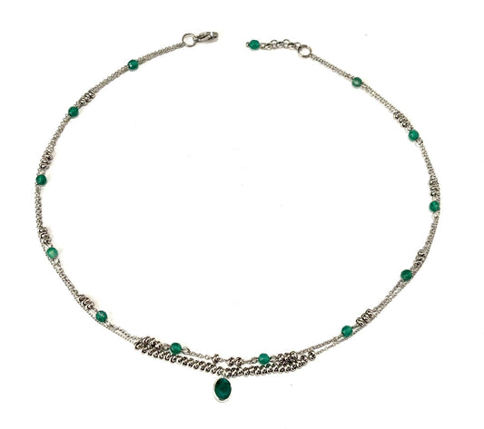 COLLANA SUPERIMPOSED ACCIAIO - GIADA SFACCETTATA - CIONDOLO GIADA SFACCETTATA OVALE ARGENTO 925