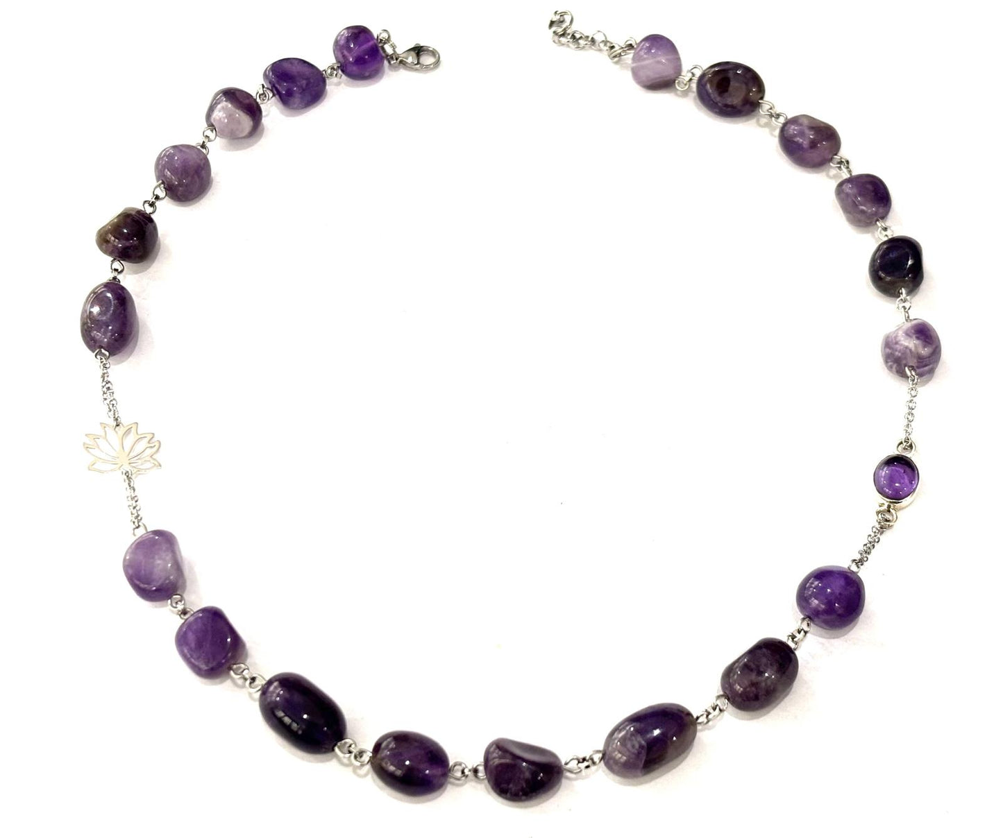 COLLANA GIROCOLLO HARMONIA - AMETISTA - FIORE DI LOTO - AMETISTA ARGENTO 925