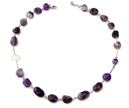 COLLANA GIROCOLLO HARMONIA - AMETISTA - FIORE DI LOTO - AMETISTA ARGENTO 925