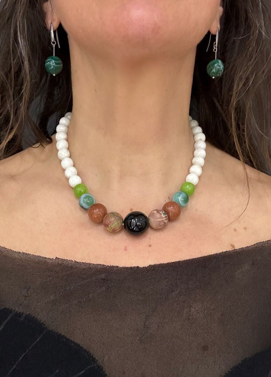 PARURE GIROCOLLO GRADAZIONE E ORECCHINI IN PIETRE NATURALI