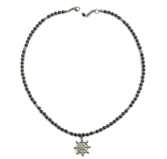 COLLANA GIROCOLLO ACCIAIO - EMATITE - TIMONE ACCIAIO