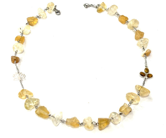 COLLANA GIROCOLLO HARMONIA - QUARZO CITRINO - FIORE DI LOTO - OCCHIO DI TIGRE ARGENTO 925