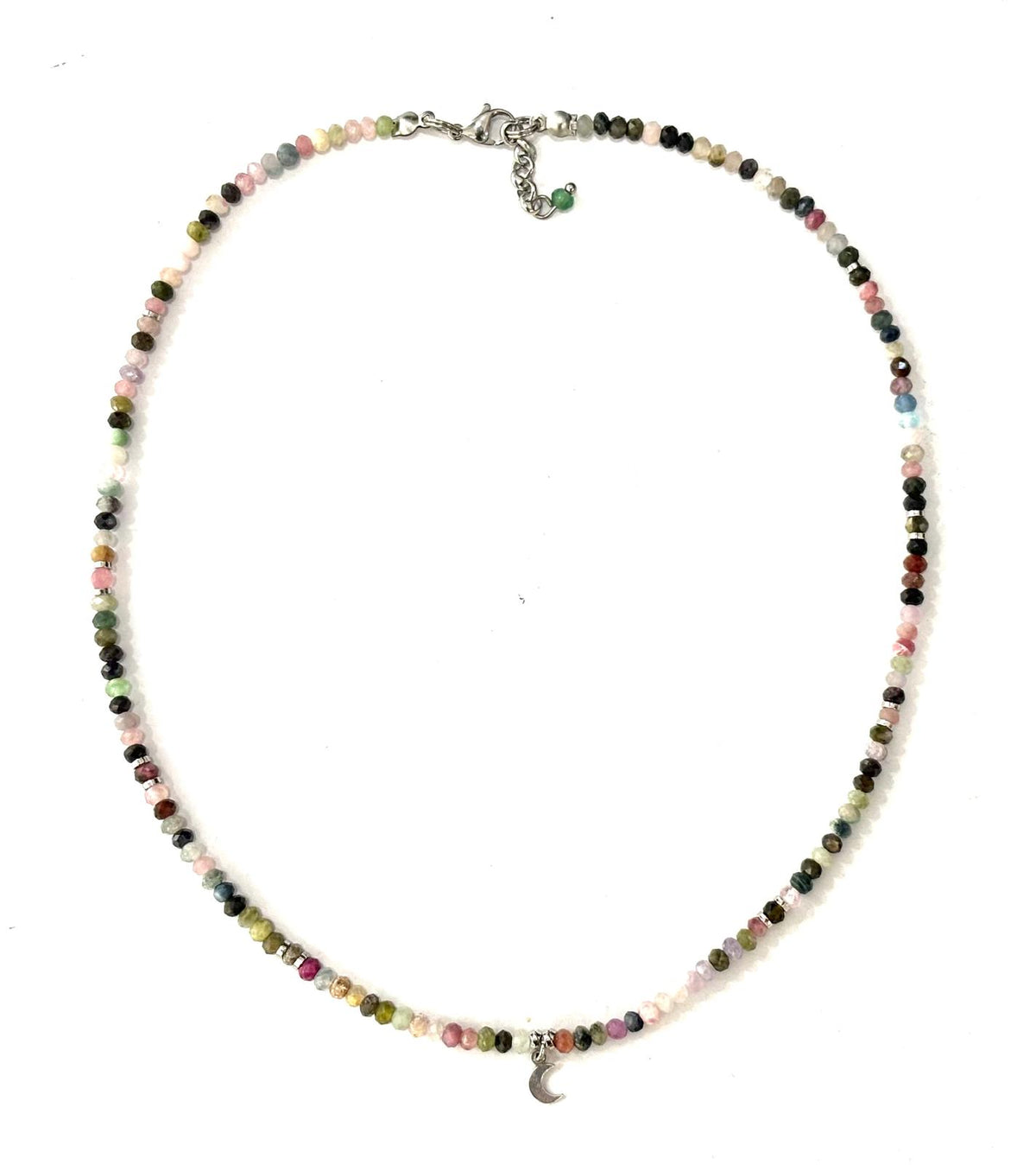 COLLANA MOON - TORMALINA MULTICOLOR SFACCETTATA - CIONDOLO LUNA ARGENTO 925