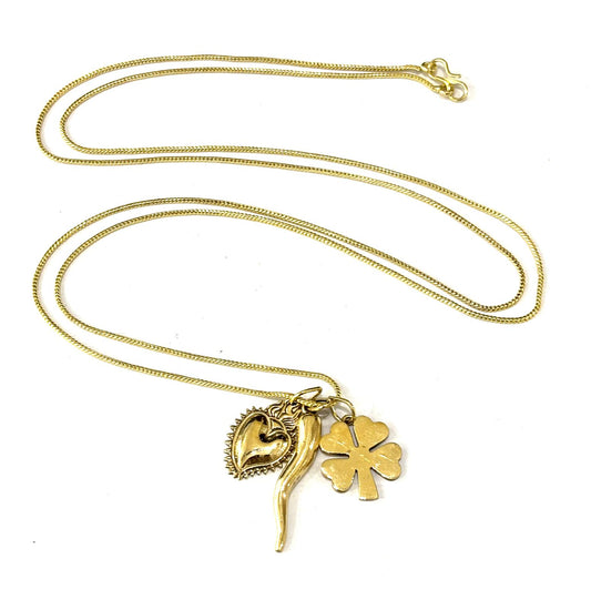 COLLANA OTTONE CON CIONDOLINI PORTAFORTUNA