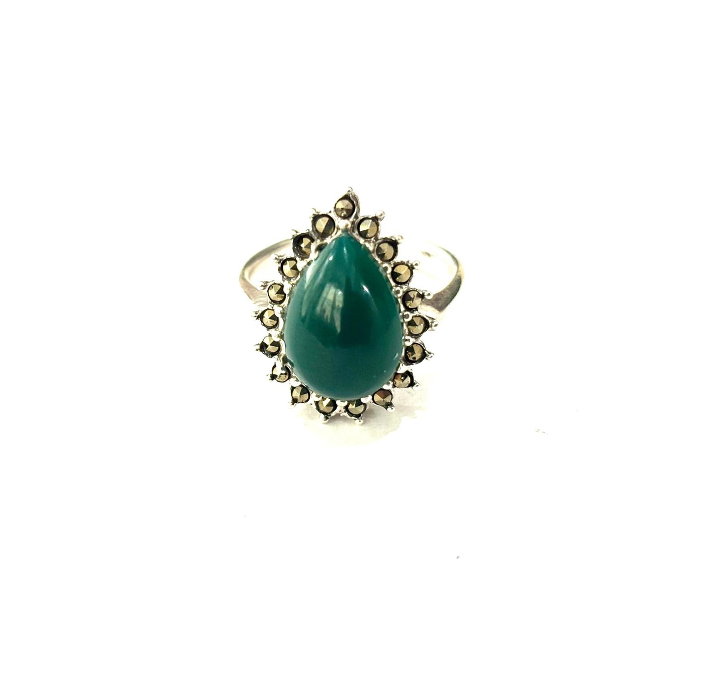 ANELLO GOCCIA GIADA CON MARCASSITE - ARGENTO 925