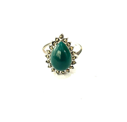 ANELLO GOCCIA GIADA CON MARCASSITE - ARGENTO 925