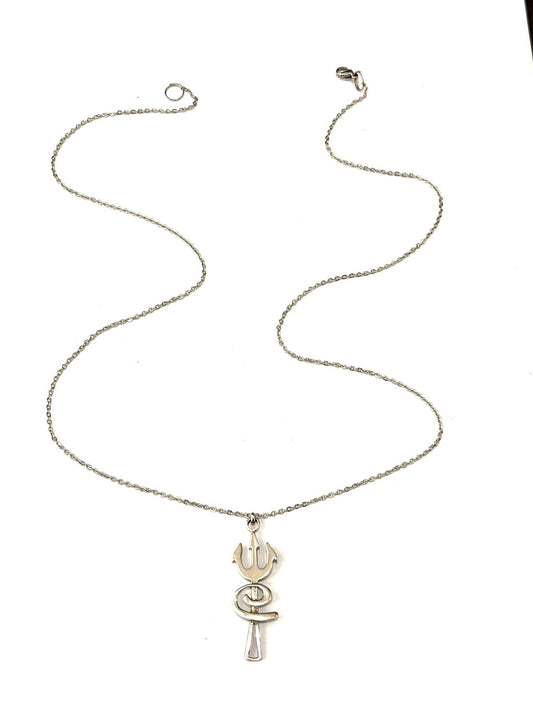COLLANA TRISHUL - CATENINA FORZATINA PIATTA ACCIAIO - CIONDOLO ARGENTO 925