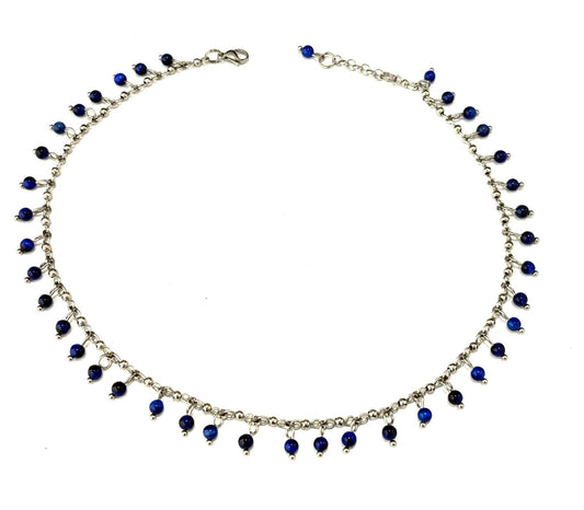 COLLANA WATERFALL ACCIAIO - OCCHIO DI TIGRE BLU