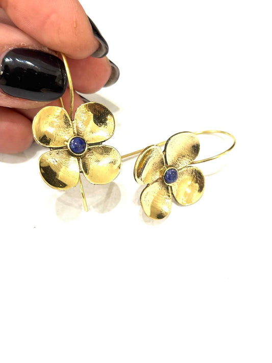 ORECCHINI FIORI OTTONE CON LAPISLAZZULI