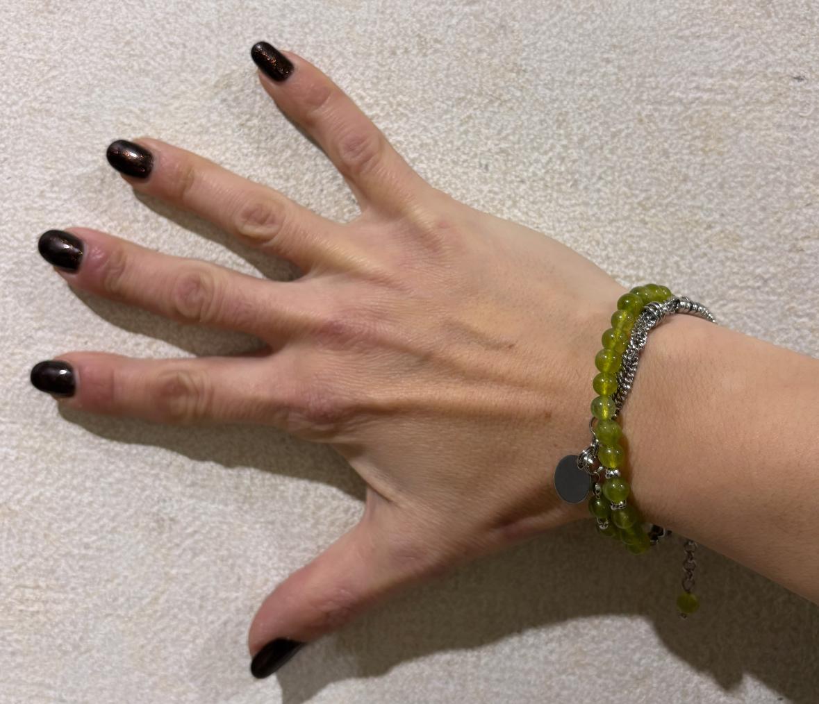 BRACCIALE DOPPIO GIRO SUTŌNCHĒN - PERIDOTO SFACCETTATO 6MM - ACCIAIO