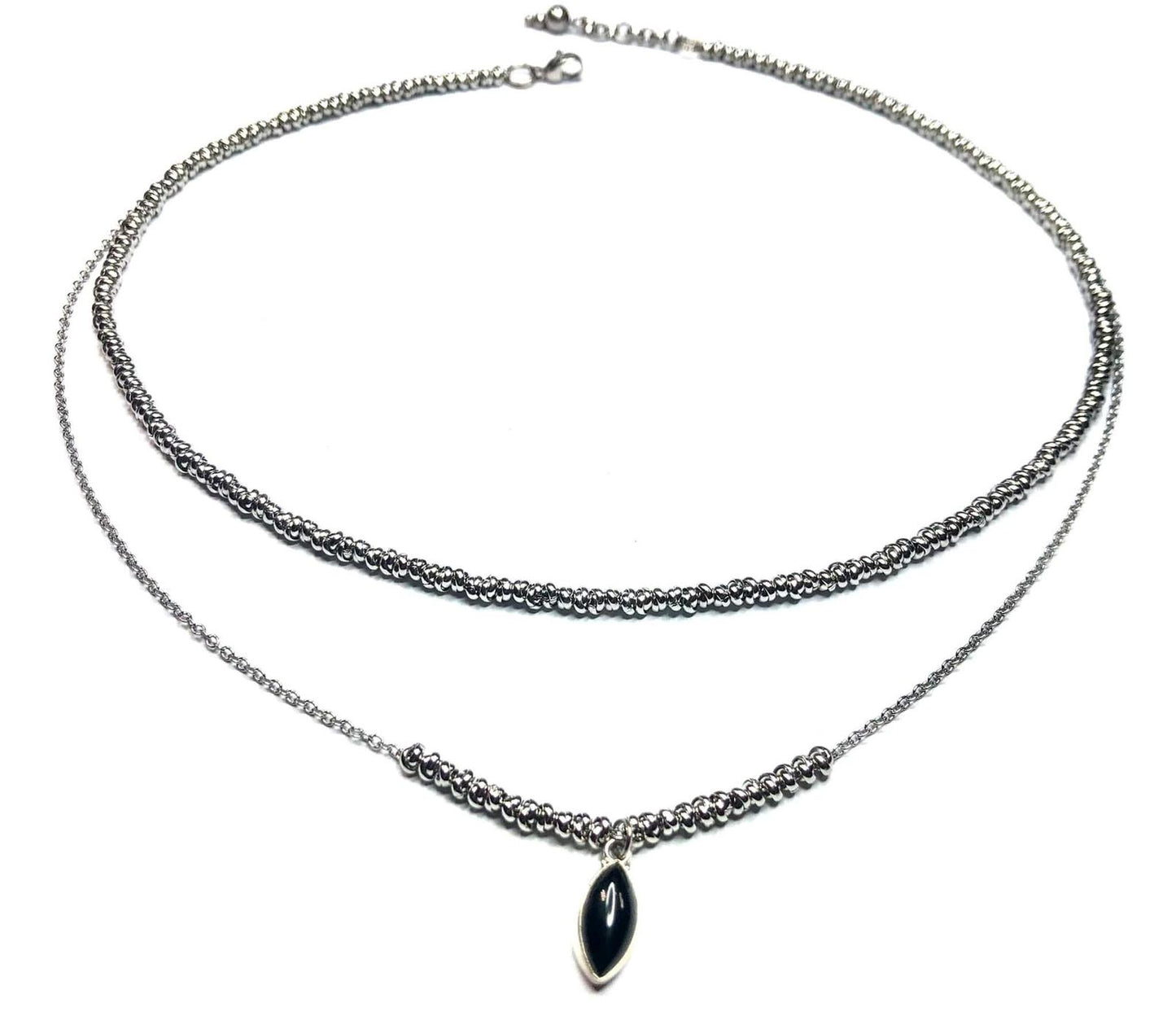 COLLANA DELICIOUS ACCIAIO - CIONDOLO ONICE ARGENTO 925