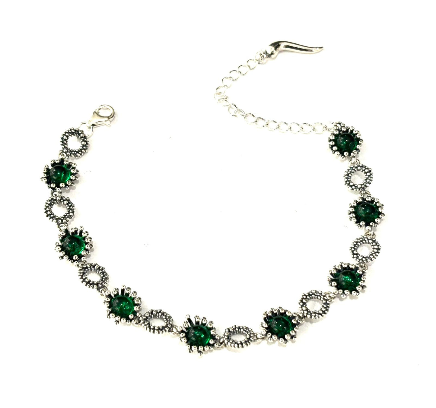BRACCIALE LAVORAZIONE MICROSFERE E PIETRE NATURALI - ARGENTO 925 BRUNITO