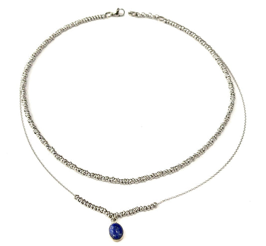 COLLANA DELICIOUS ACCIAIO - CIONDOLO LAPISLAZZULI OVALE ARGENTO 925