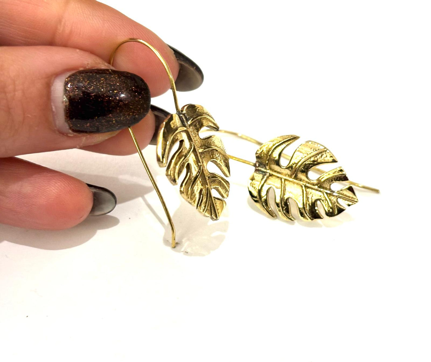 ORECCHINI OTTONE - FOGLIA MONSTERA