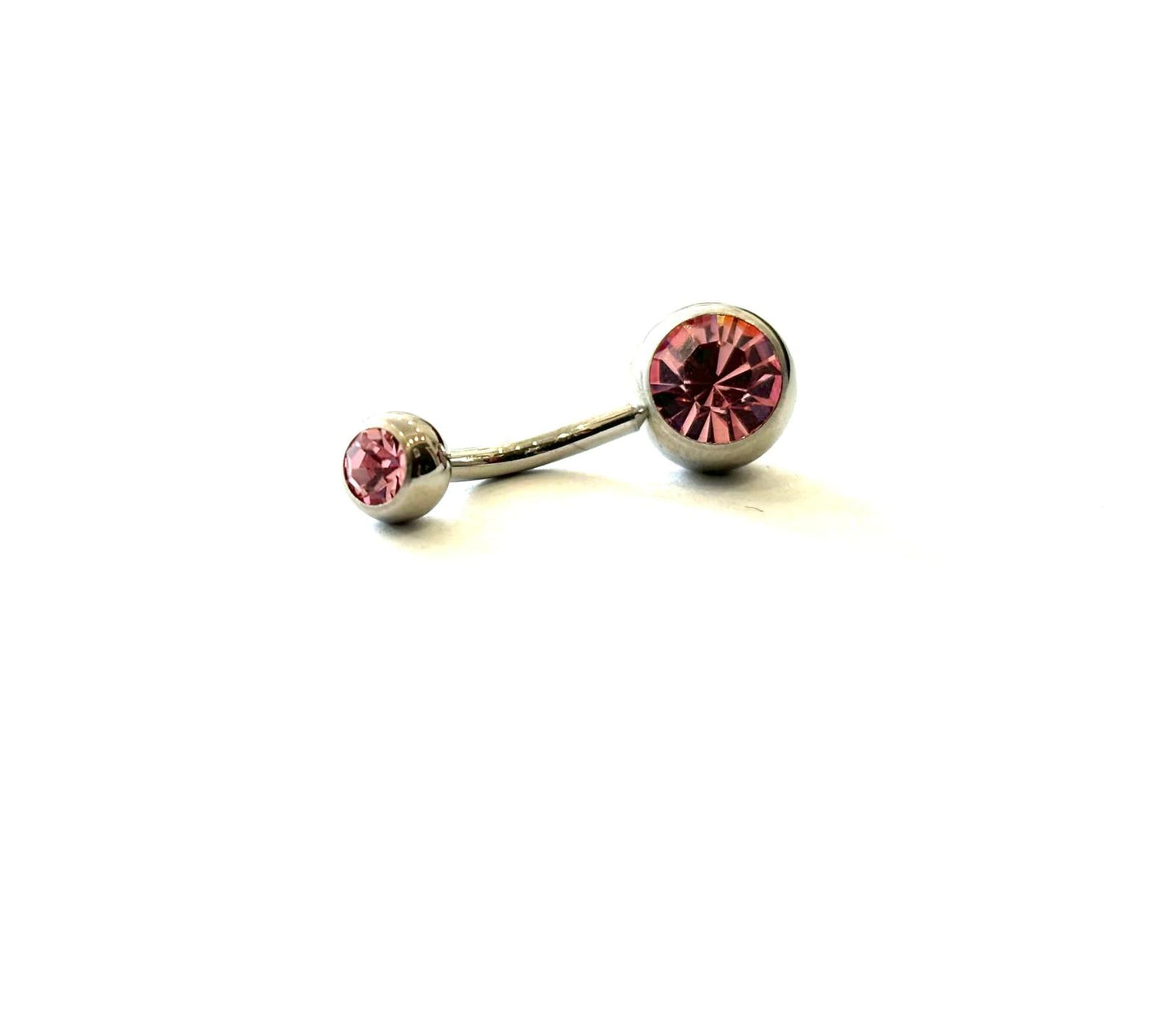 PIERCING OMBELICO DOPPIO STRASS ACCIAIO - ROSA