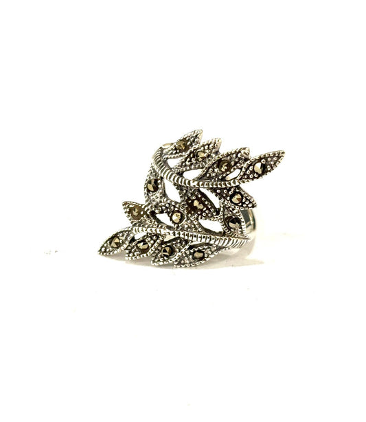 ANELLO FOGLIA CON MARCASSITE - ARGENTO 925
