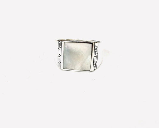 ANELLO MADREPERLA QUADRATO - PROFILO GRECA - ARGENTO 925