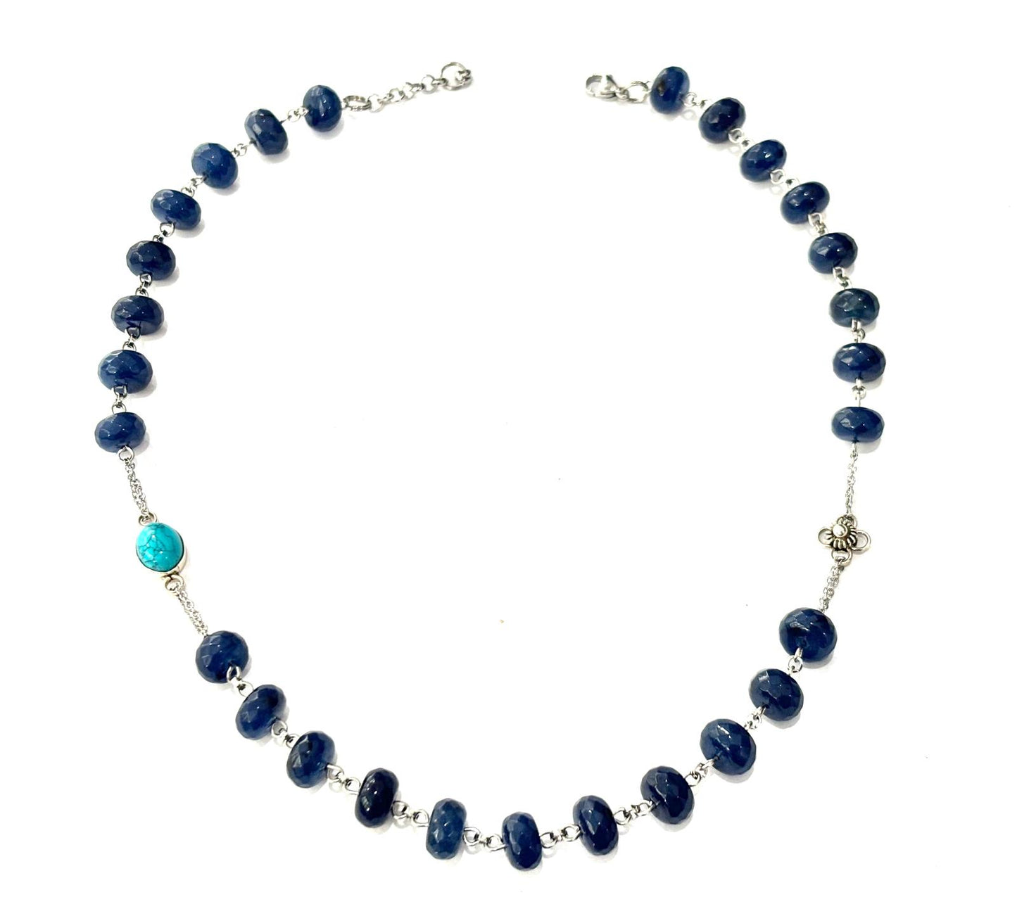 COLLANA GIROCOLLO HARMONIA - RADICE DI ZAFFIRO - FIORE SARDO - AULITE TURCHESE ARGENTO 925