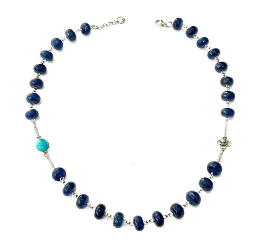 COLLANA GIROCOLLO HARMONIA - RADICE DI ZAFFIRO - FIORE SARDO - AULITE TURCHESE ARGENTO 925