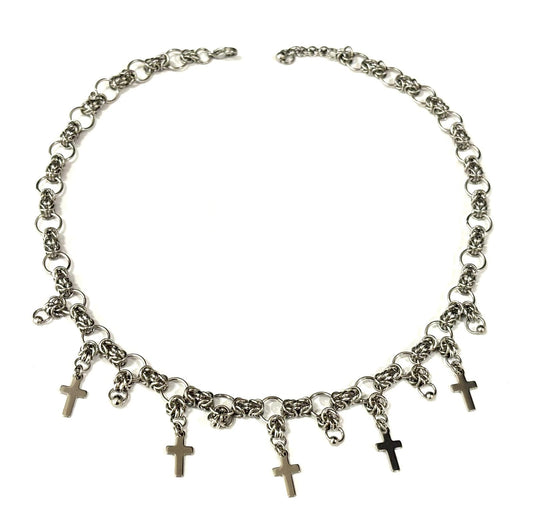 COLLANA LITTLE PRAYER - DETTAGLI BIZANTINI - ACCIAIO