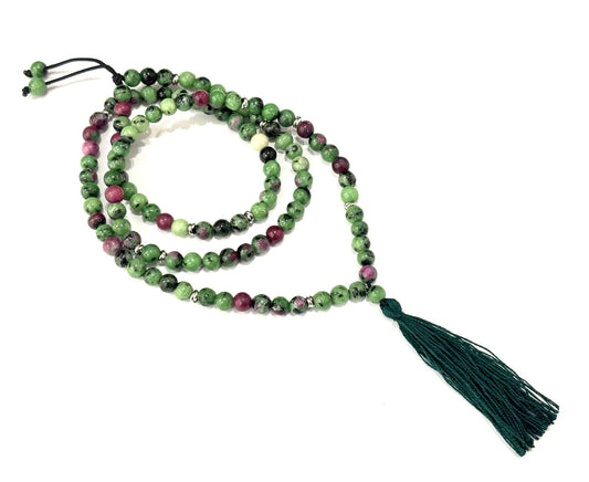 COLLANA MALA TIBETANO - RUBY ZOISITE 6MM