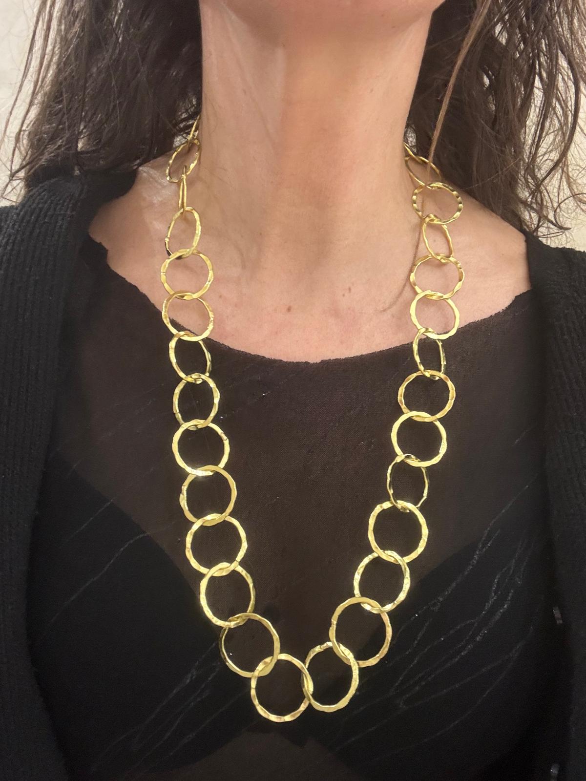 COLLANA OTTONE - CERCHI PIATTI MARTELLATI