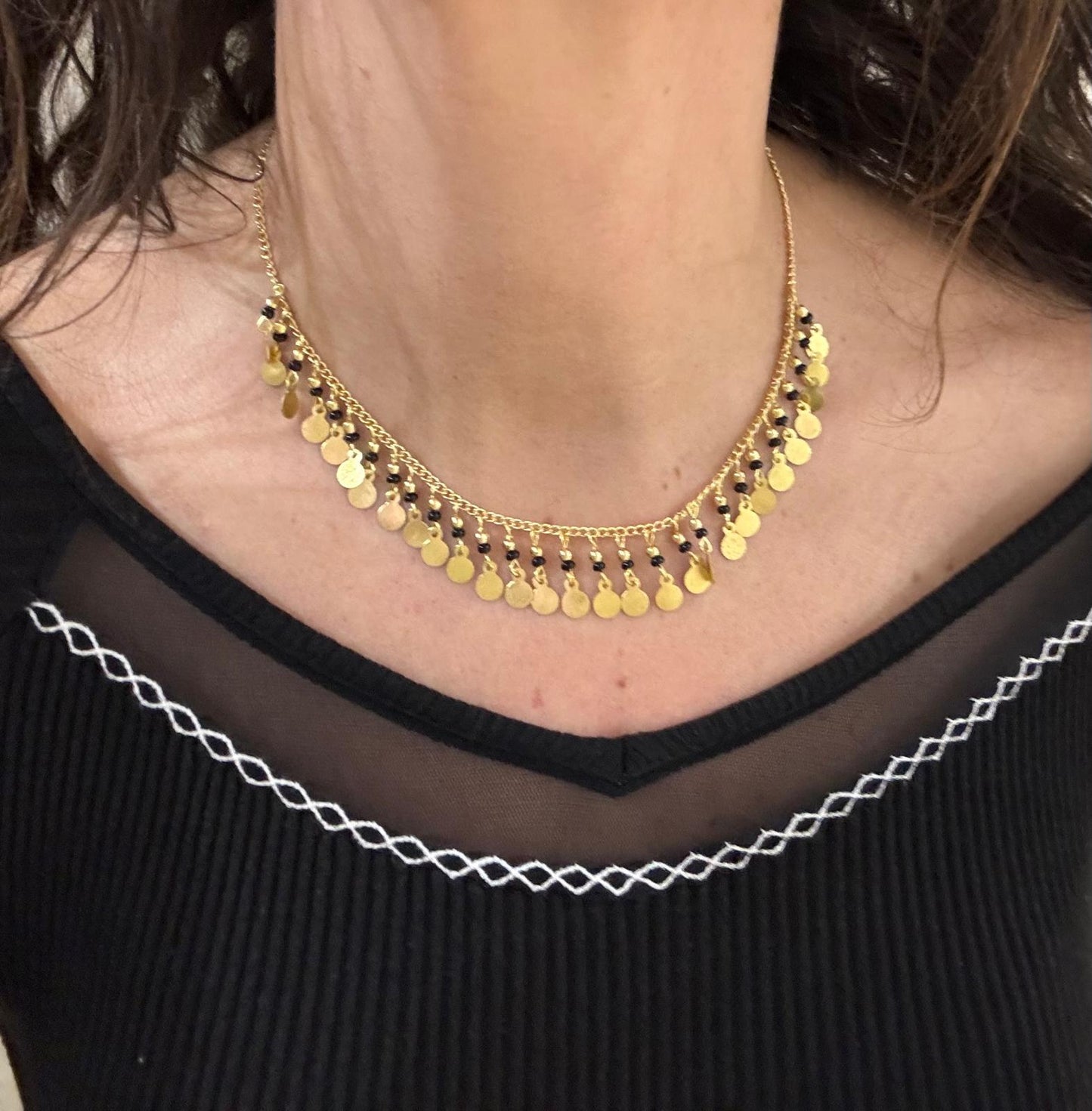 COLLANA OTTONE - CORALLINI E PENDENTI TONDI