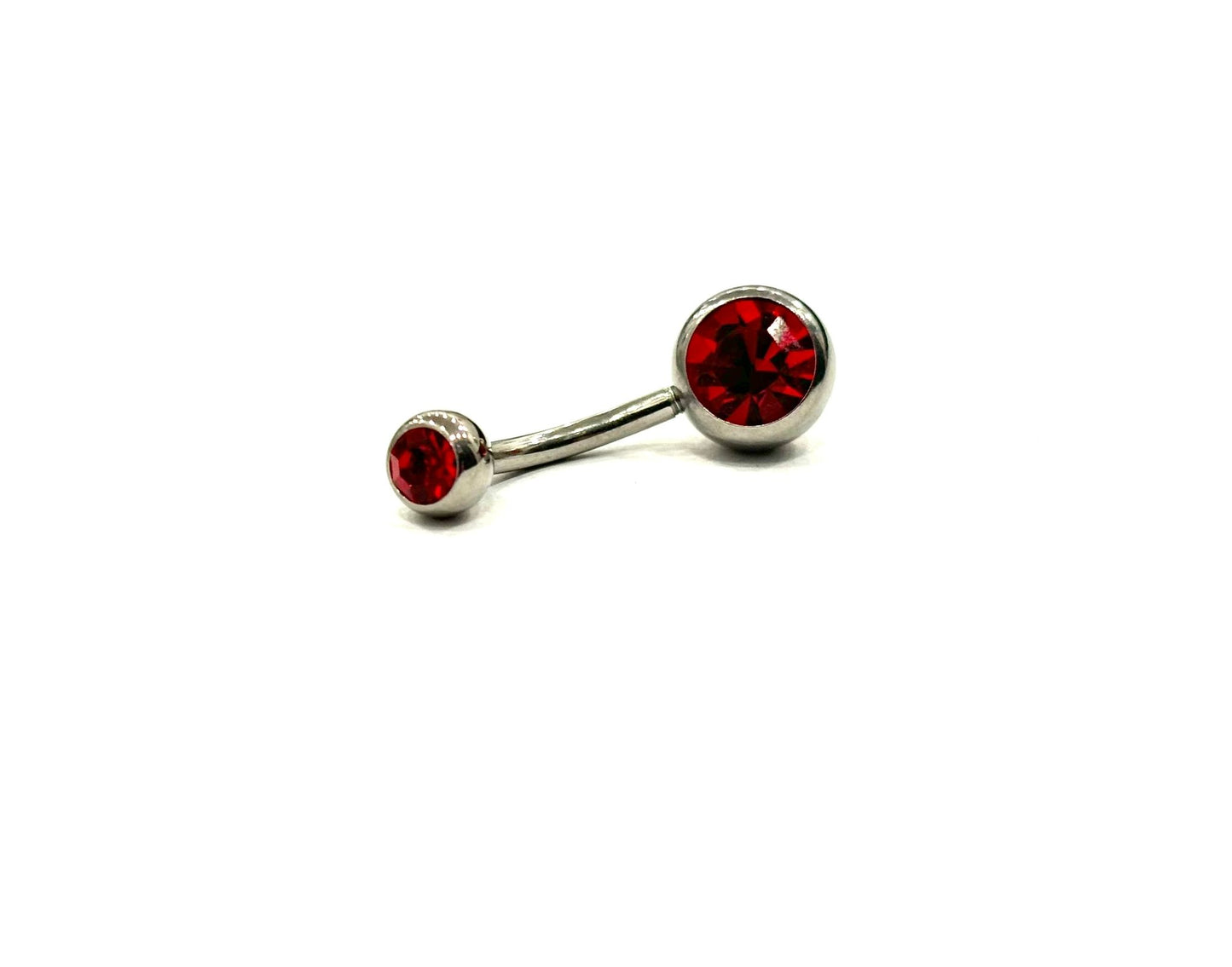 PIERCING OMBELICO DOPPIO STRASS ACCIAIO - ROSSO