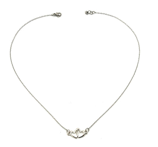 COLLANA CUORI INTRECCIATI - CATENINA ACCIAIO - CIONDOLO ARGENTO 925