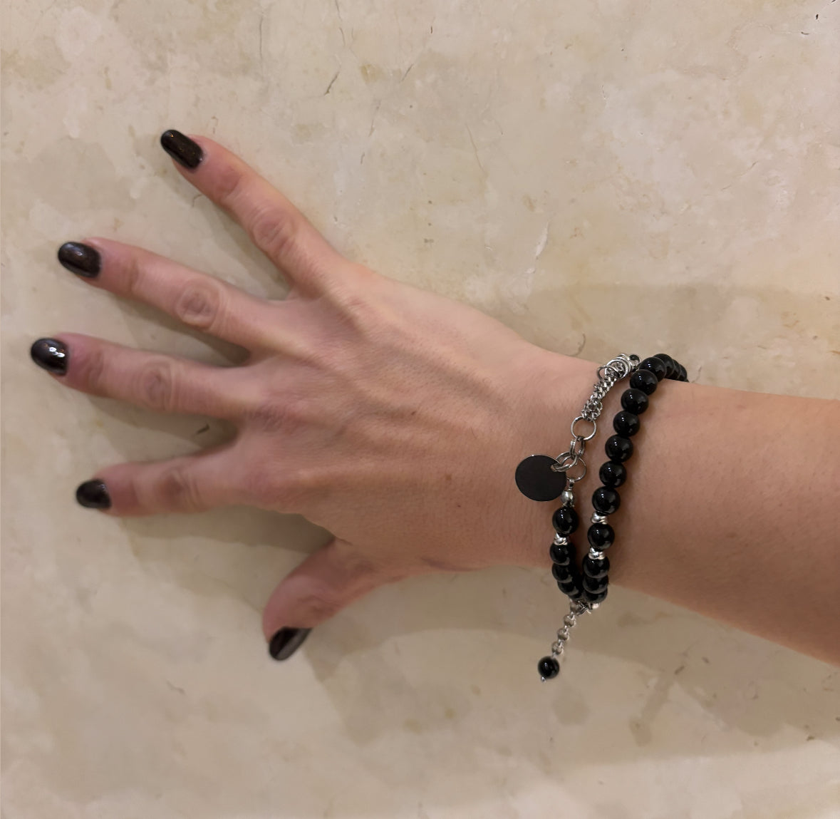 BRACCIALE DOPPIO GIRO SUTŌNCHĒN - ONICE TONDO 6mm - ACCIAIO