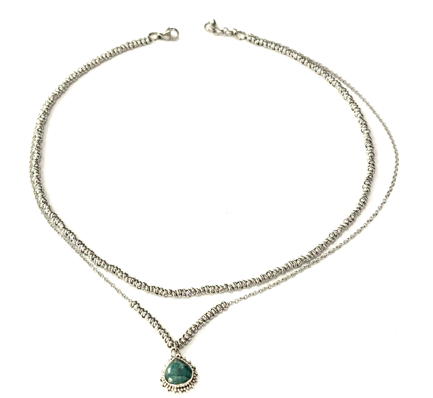 COLLANA DELICIOUS ACCIAIO - CIONDOLO GOCCIA GIADA ARGENTO 925