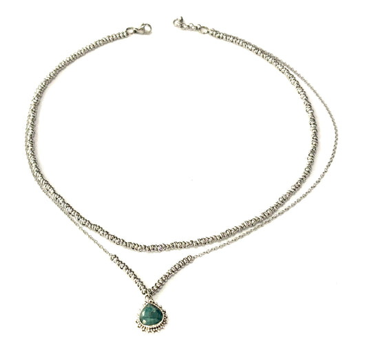COLLANA DELICIOUS ACCIAIO - CIONDOLO GOCCIA GIADA ARGENTO 925