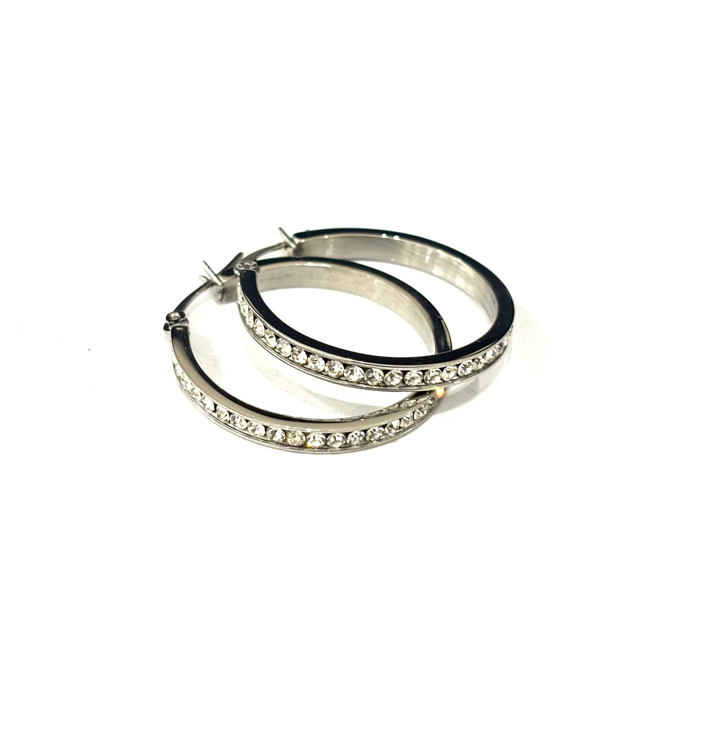 ORECCHINI CERCHI CON STRASS - ACCIAIO