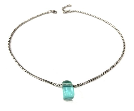COLLANA CATENA VENEZIANA ACCIAIO CON CIONDOLO PIETRE NATURALI