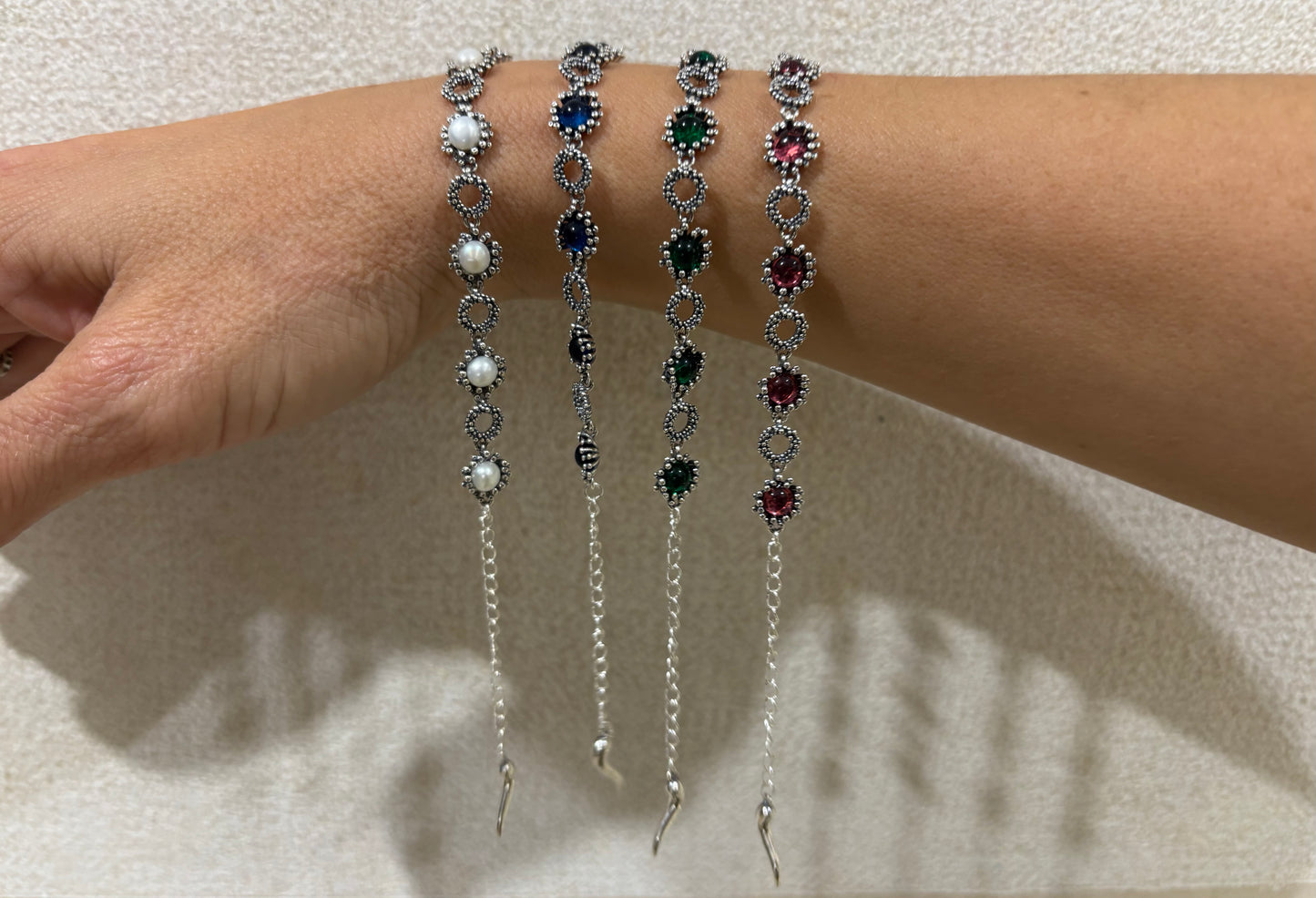 BRACCIALE LAVORAZIONE MICROSFERE E PIETRE NATURALI - ARGENTO 925 BRUNITO