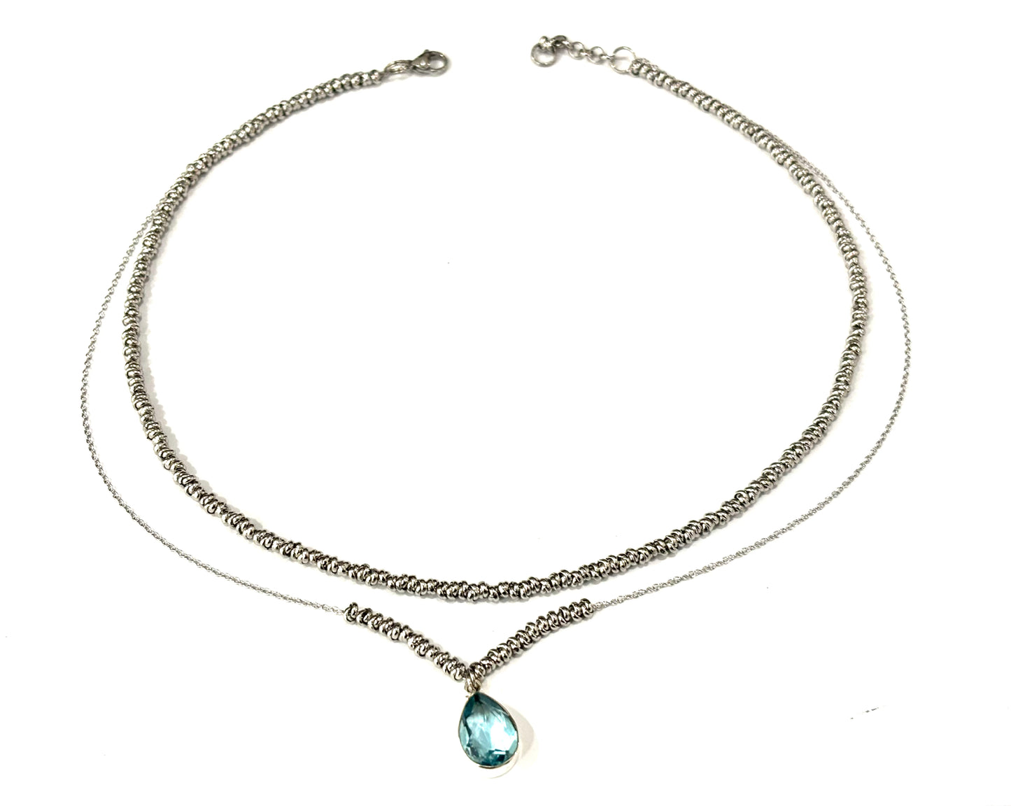 COLLANA DELICIOUS ACCIAIO - CIONDOLO QUARZO BLU GOCCIA - ARGENTO 925