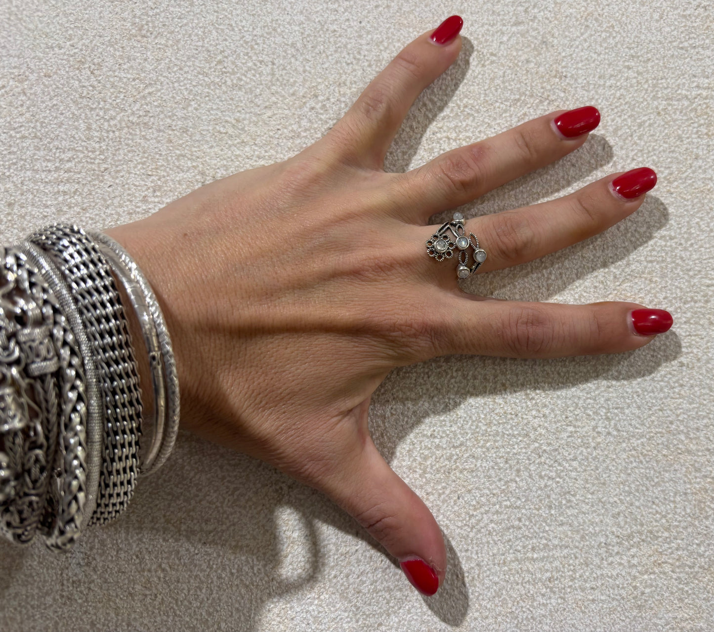 ANELLO FLOREALE PIETRA DI LUNA - ARGENTO 925