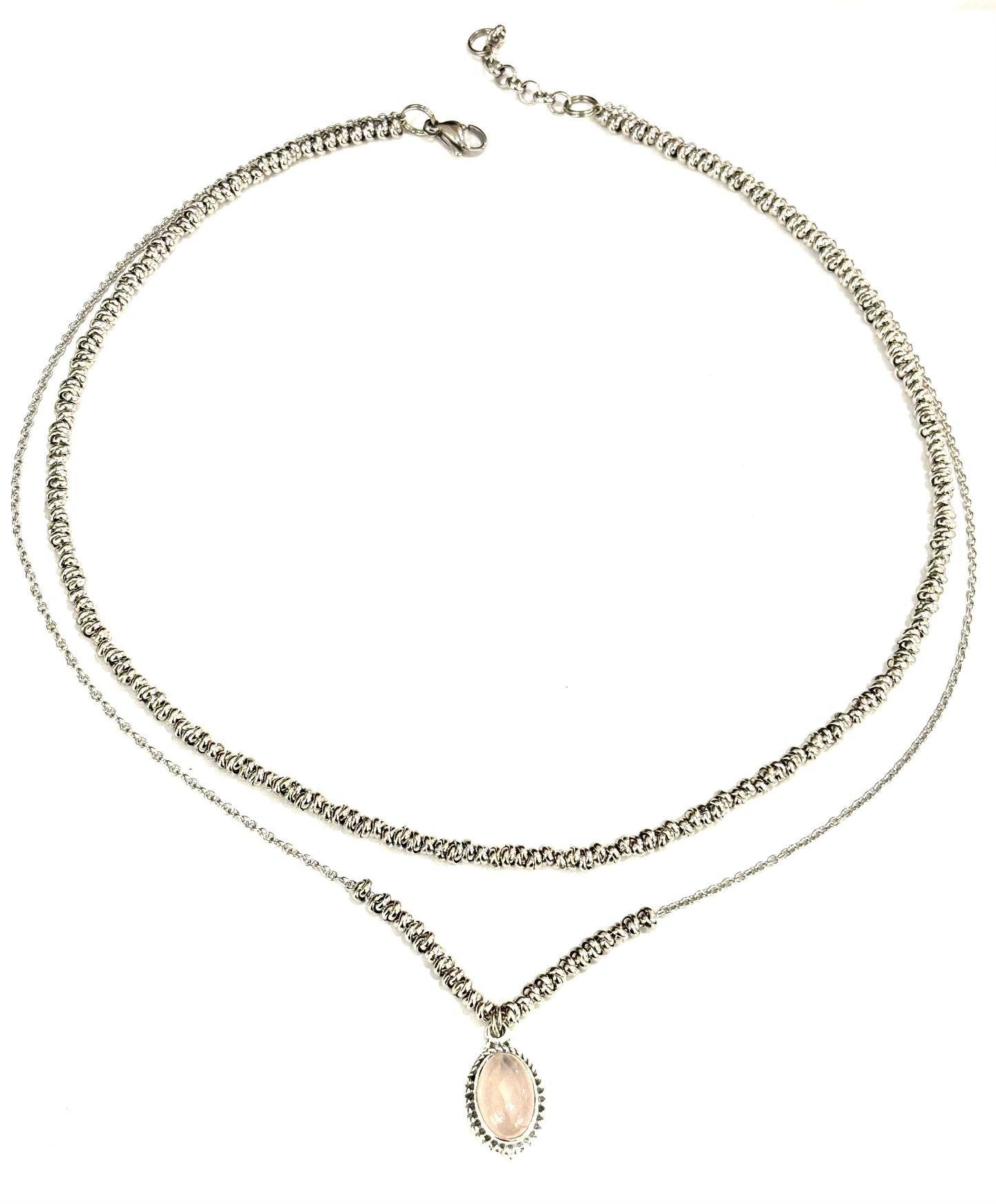 COLLANA DELICIOUS ACCIAIO - CIONDOLO QUARZO ROSA ARGENTO 925