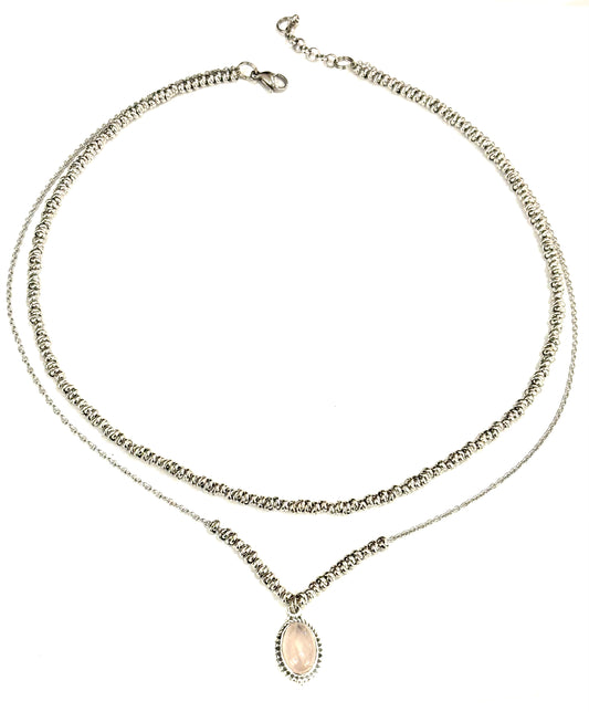 COLLANA DELICIOUS ACCIAIO - CIONDOLO QUARZO ROSA ARGENTO 925