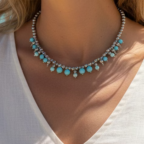 COLLANA BUBBLES ACCIAIO - TURCHESE, PASTA DI TURCHESE