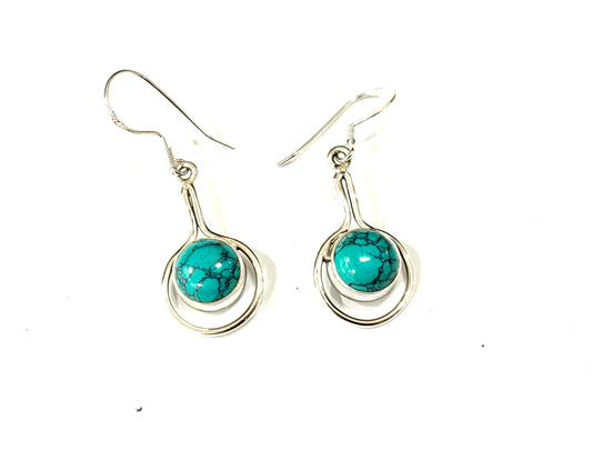 ORECCHINI PENDENTI AITE TURCHESE TONDA - ARGENTO 925