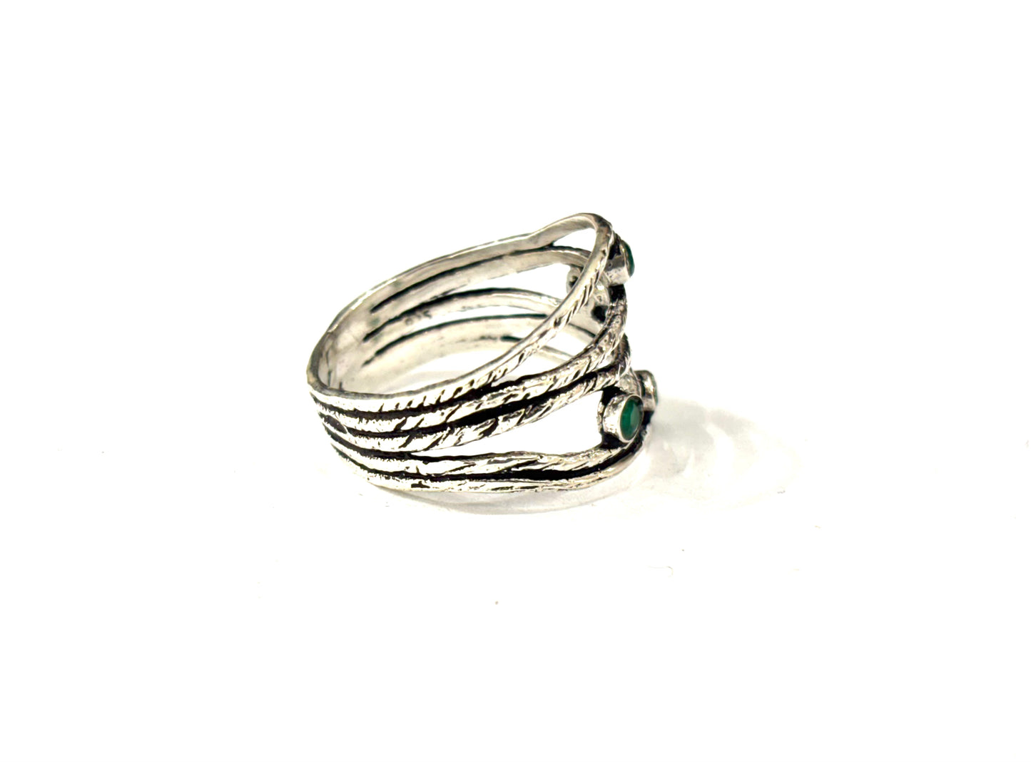 ANELLO FASCIA MULTIFILO - GIADA SFACCETTATA TONDA - ARGENTO 925
