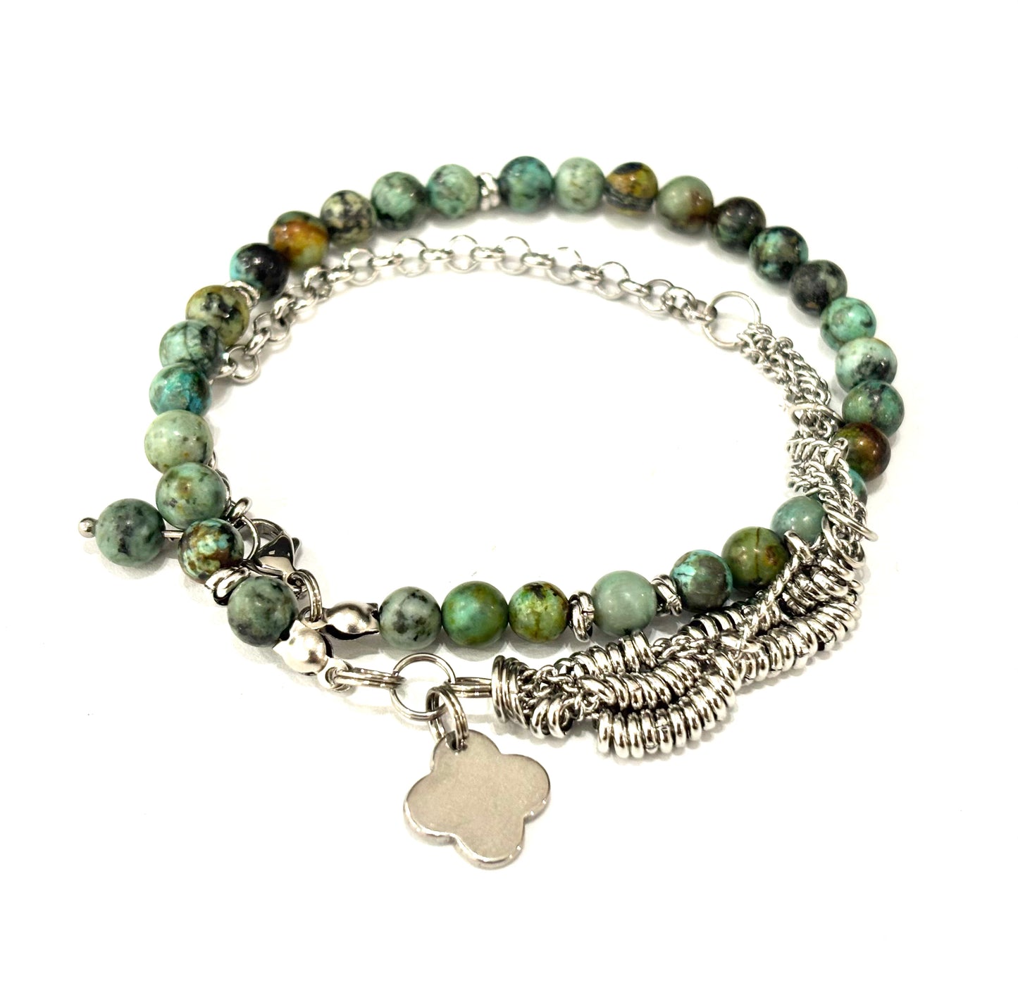 BRACCIALE DOPPIO GIRO SUTŌNCHĒN - PIETRE NATURALI 6MM - ACCIAIO